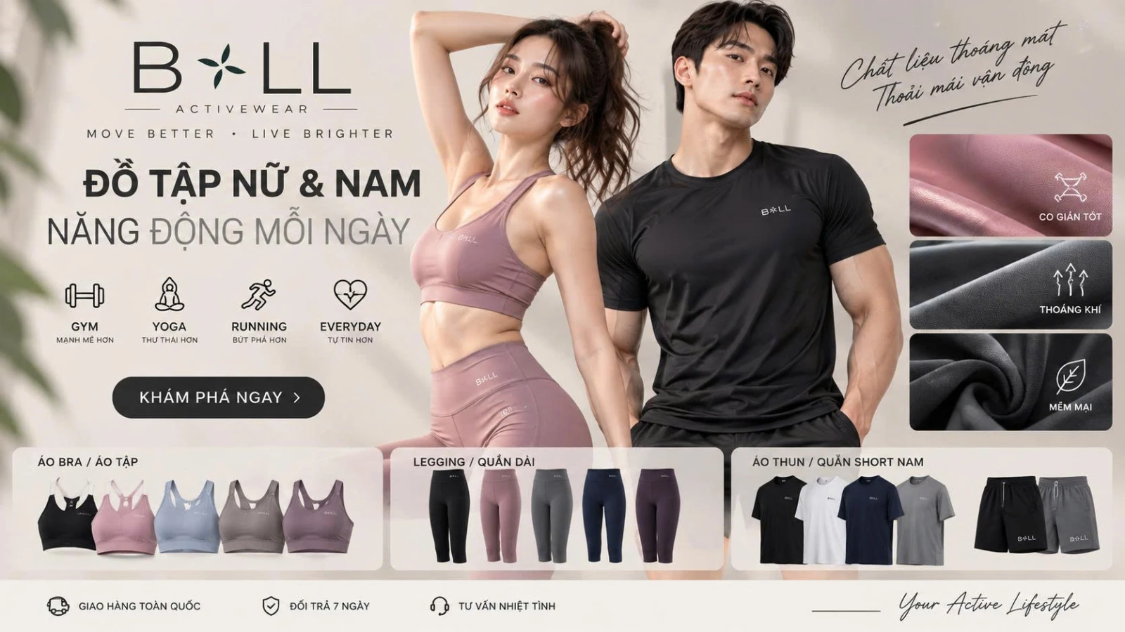 Boll Sport Activewear - Đồ tập nữ & nam, năng động mỗi ngày